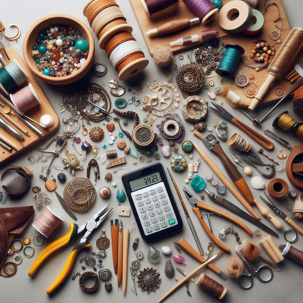 Herramientas y materiales esenciales para bisuteria artesanal, incluyendo pinzas, alambres, cuentas y cierres.